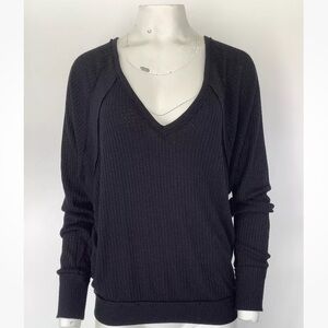 We The Free Sz S Santa Clara Long Sleeve Thermal Tee Black Viscose Polyester